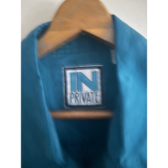 Vintage 100% Silk Turquoise Button Up Shirt Men’s Size Large Thin 90s - Picture 3 of 9